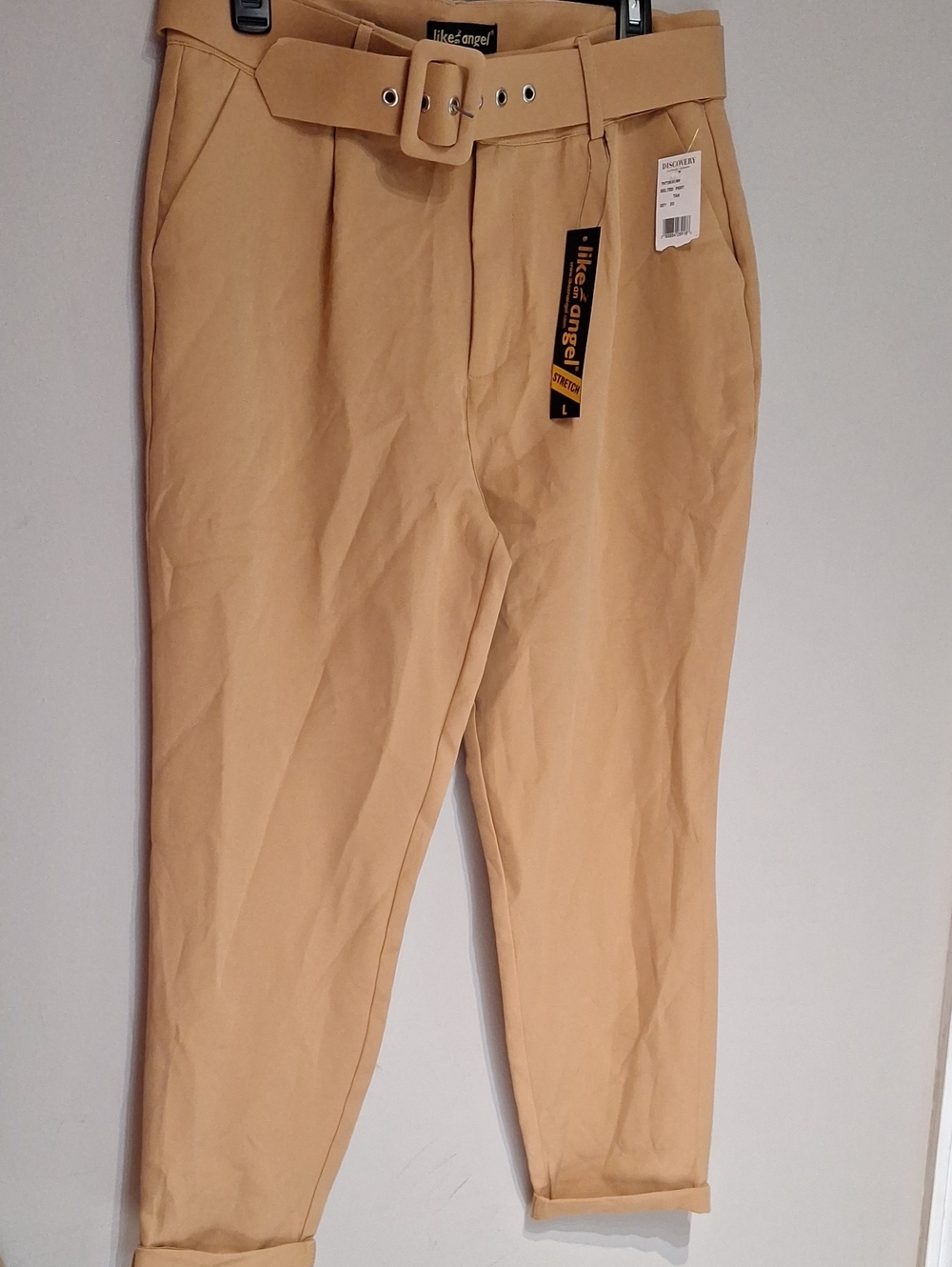 Like An Angel Tan High-Waist Belted Tapered Chinos